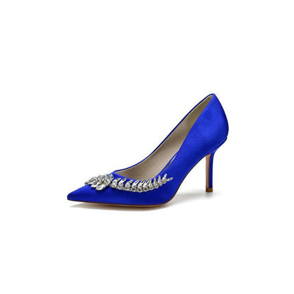 Crystal Side Pointed Toe Satin Pump