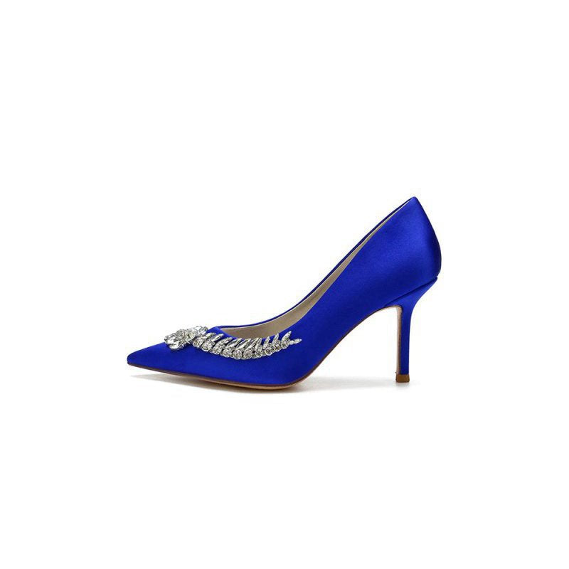 Crystal Side Pointed Toe Satin Pump