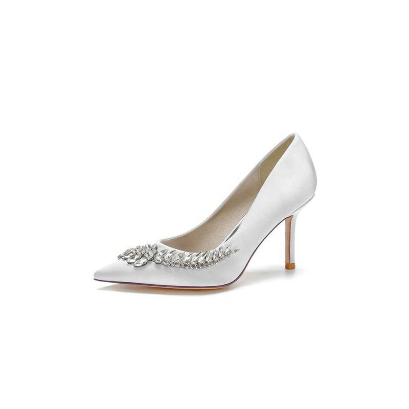 Crystal Side Pointed Toe Satin Pump