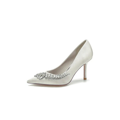 Crystal Side Pointed Toe Satin Pump