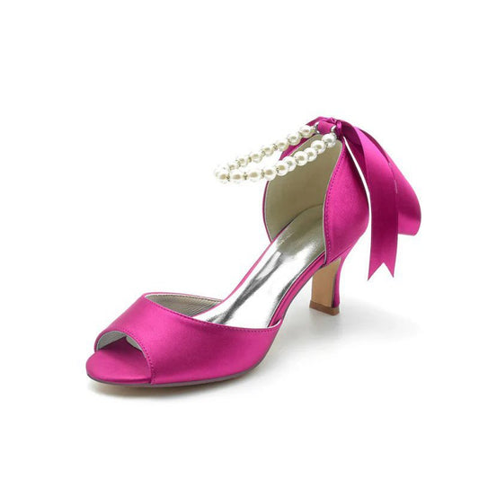 Chic Peep Toe Ribbons Faux Pearl Pumps