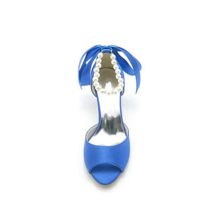 Chic Peep Toe Ribbons Faux Pearl Pumps