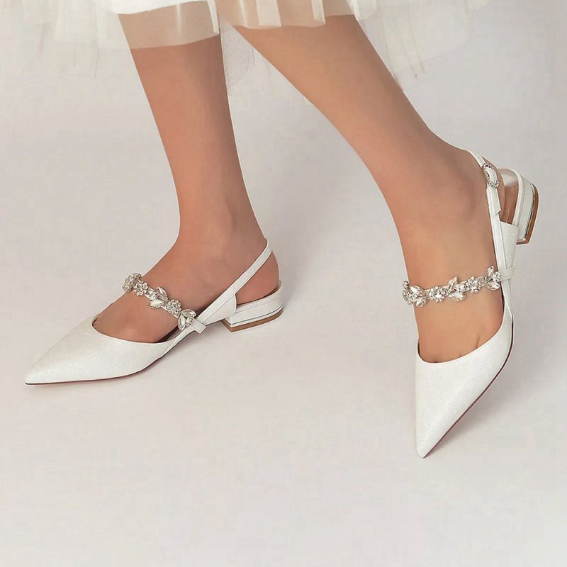 Crystal Strap Pointed Toe Low Heels