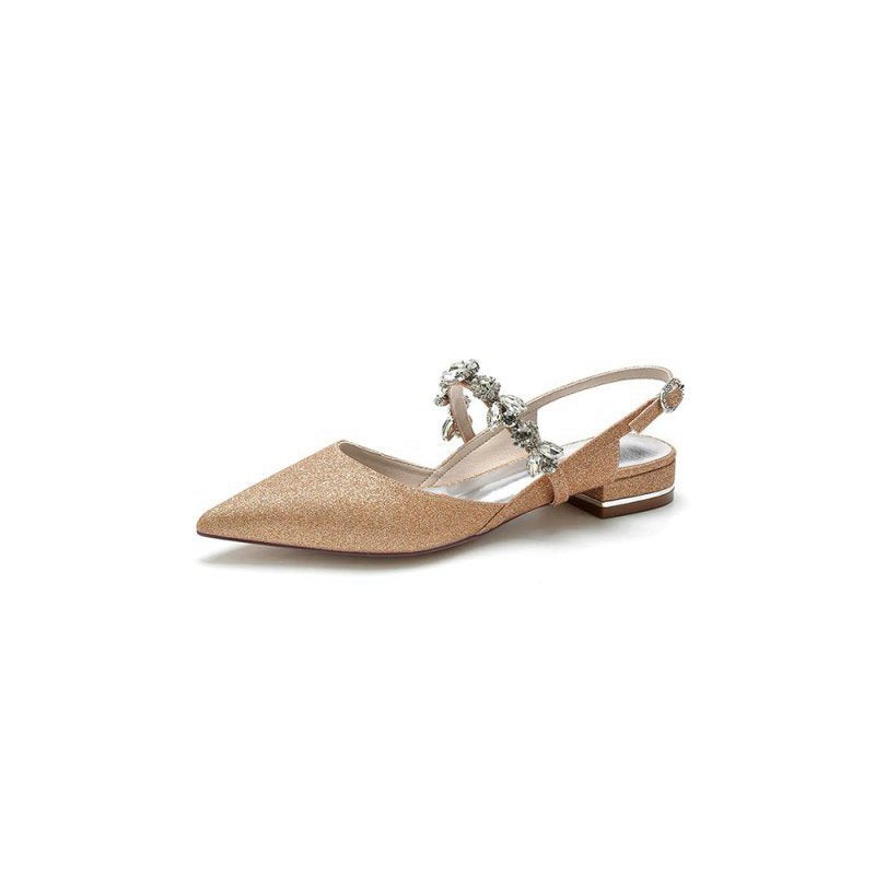 Crystal Strap Pointed Toe Low Heels