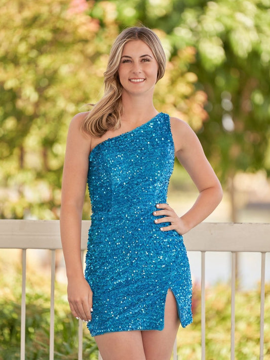 Sheath One Shoulder Sequin Homecoming Dresses with Slit