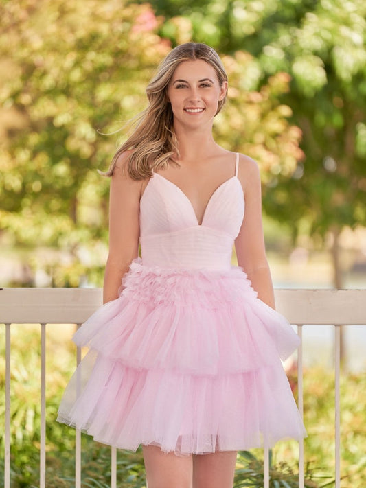 A-line Deep V Neck Tie Short Homecoming Dresses