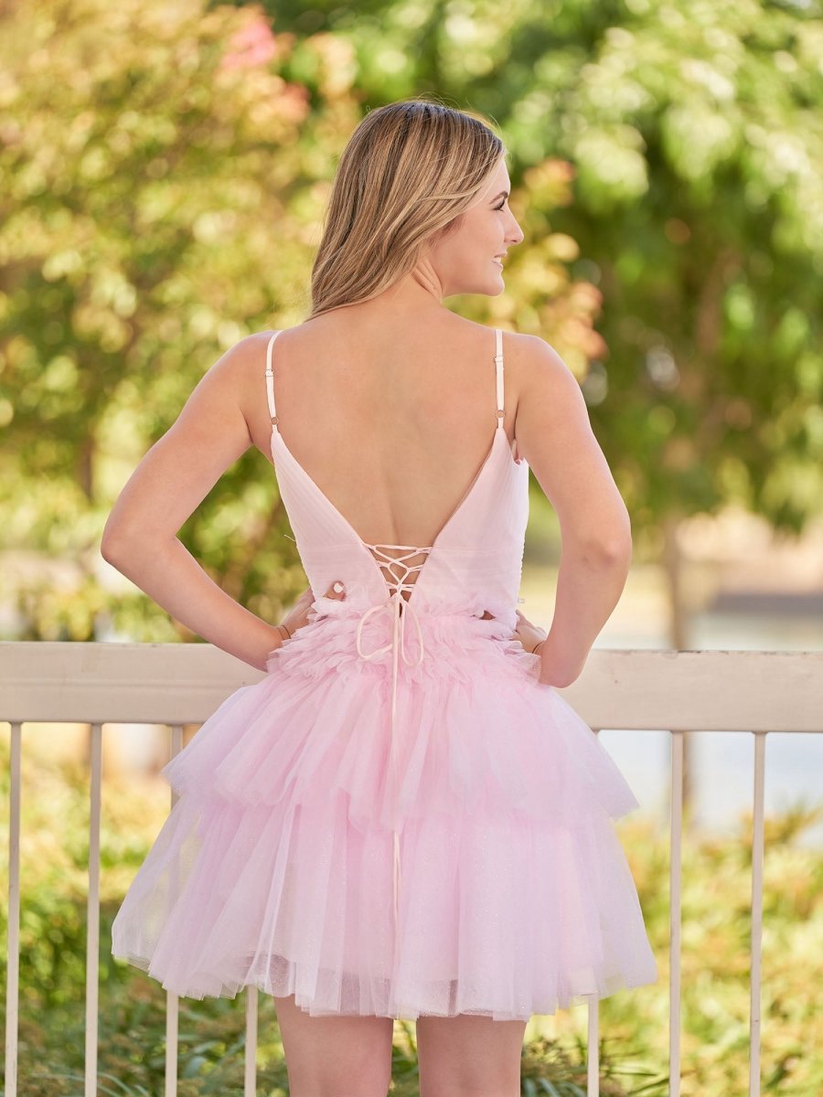 A-line Deep V Neck Tie Short Homecoming Dresses