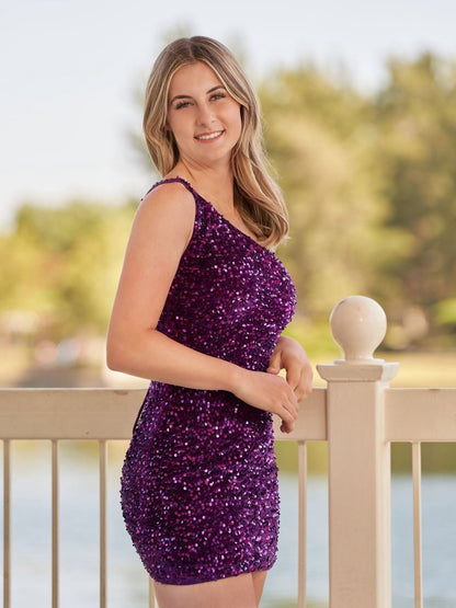 Tight Sequins One Shoulder Homecoming Dresses