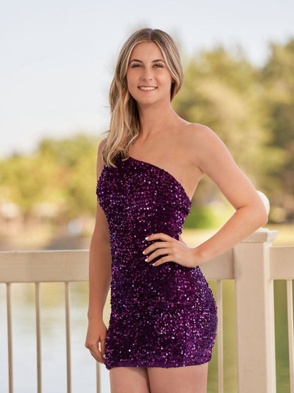 Tight Sequins One Shoulder Homecoming Dresses