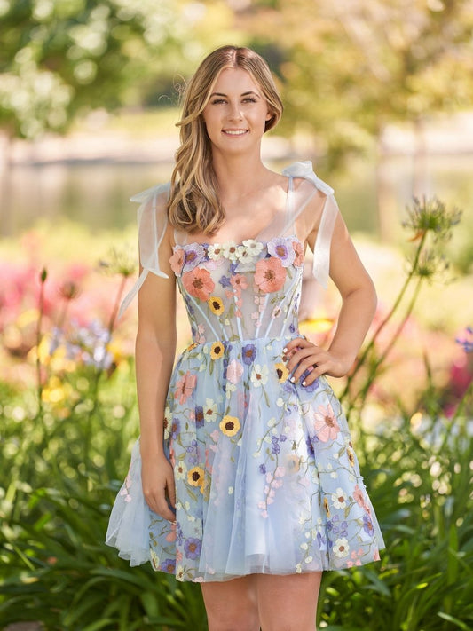 A-line Short Homecoming Dresses with 3D Flowers