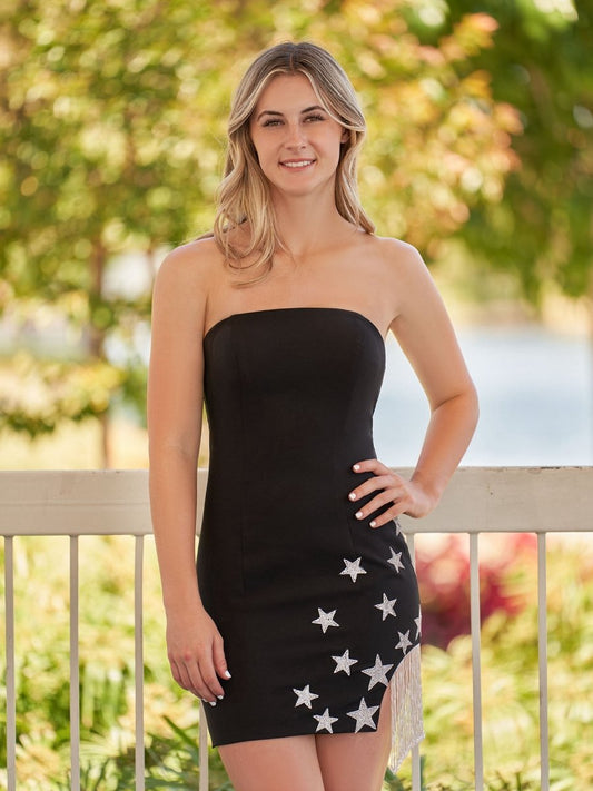 Sheath Strapless Satin Homecoming Dresses with Star