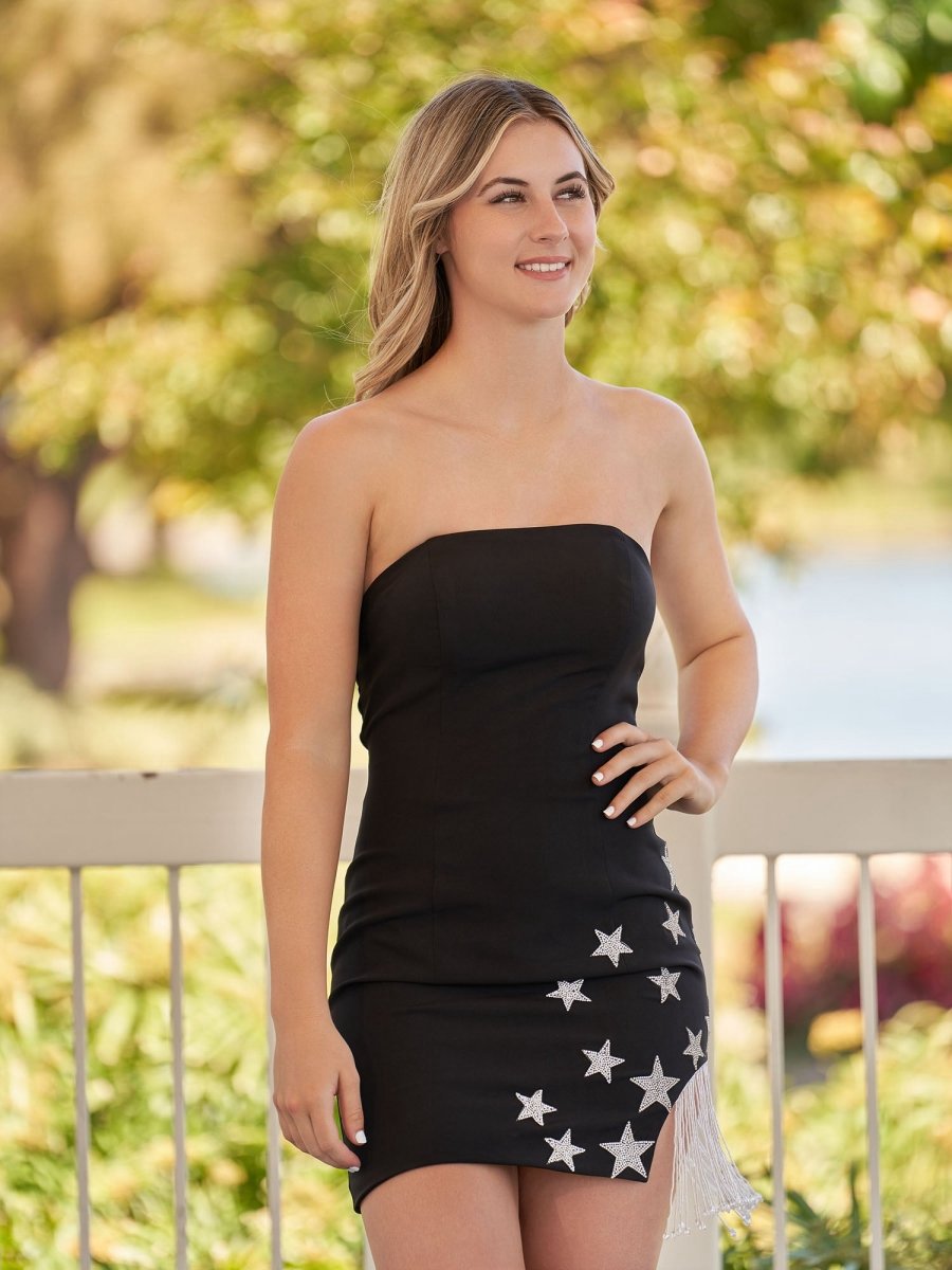 Sheath Strapless Satin Homecoming Dresses with Star