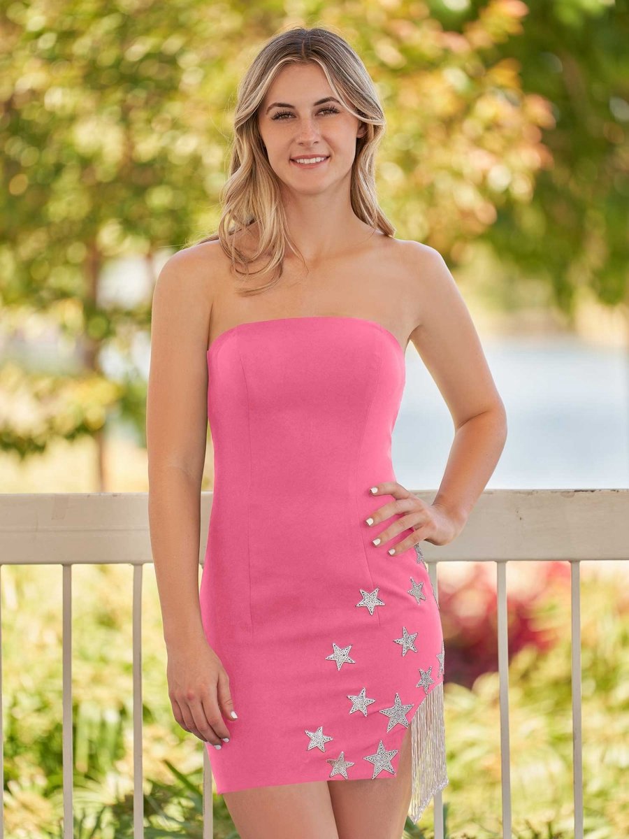 Sheath Strapless Satin Homecoming Dresses with Star