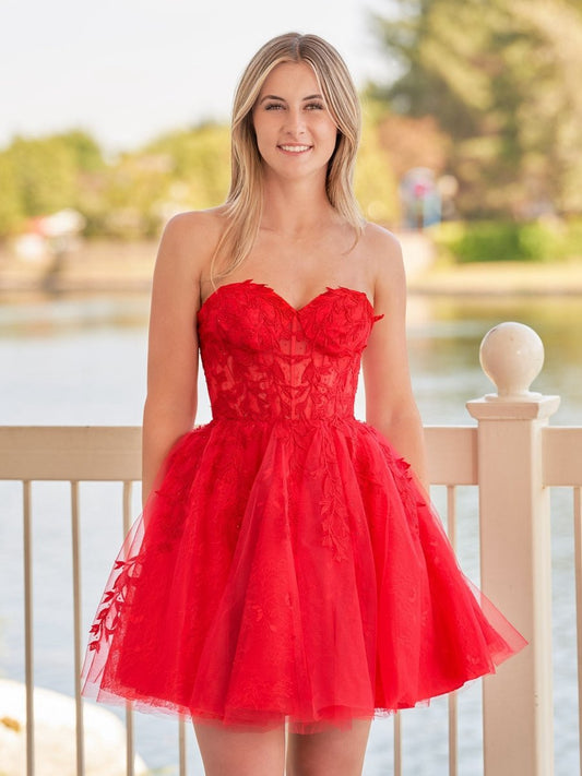 A-line Sweetheart Appliques Lace Homecoming Dresses with Corset Back
