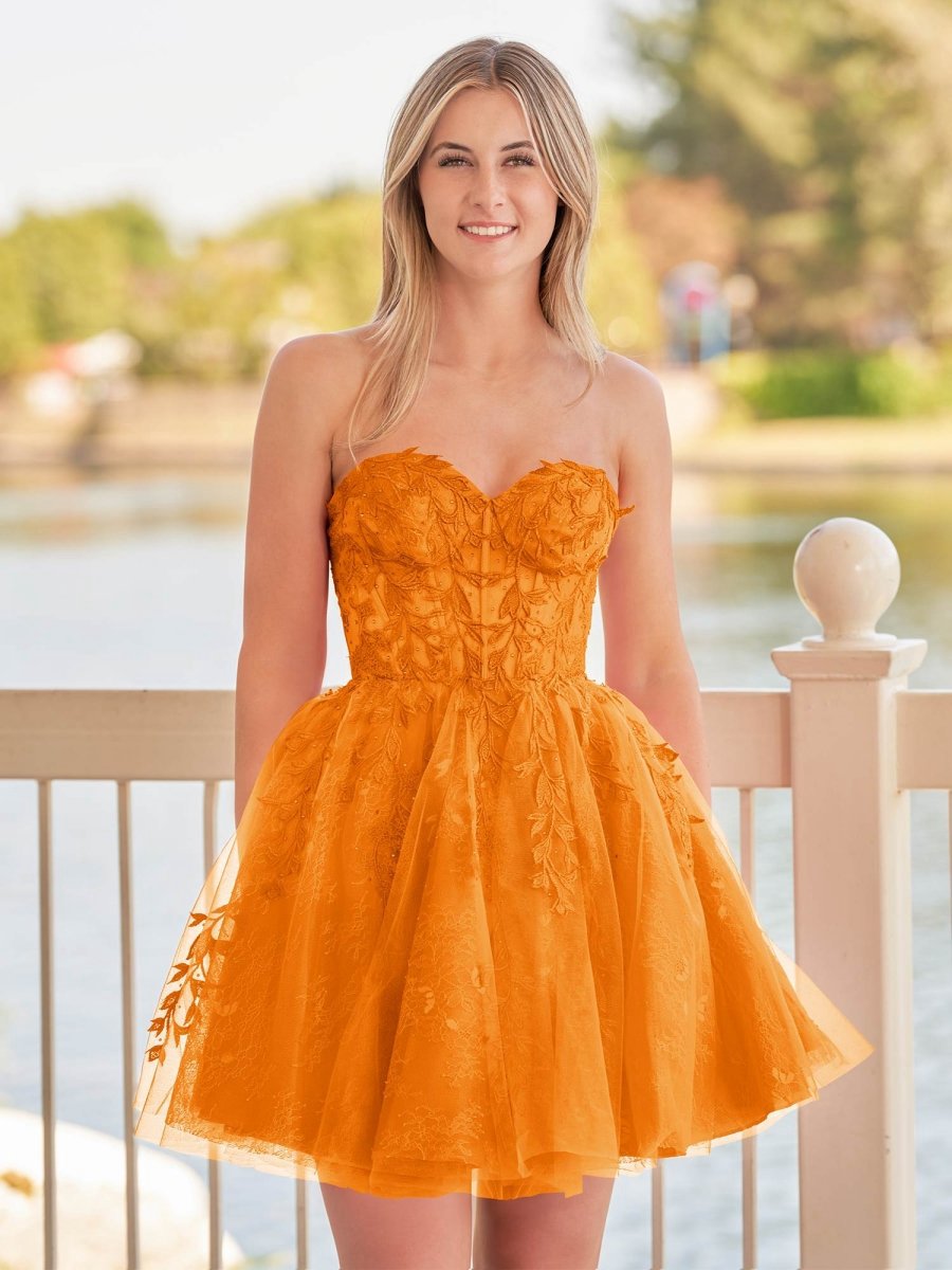 A-line Sweetheart Appliques Lace Homecoming Dresses with Corset Back