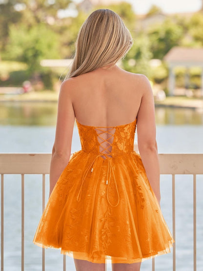 A-line Sweetheart Appliques Lace Homecoming Dresses with Corset Back