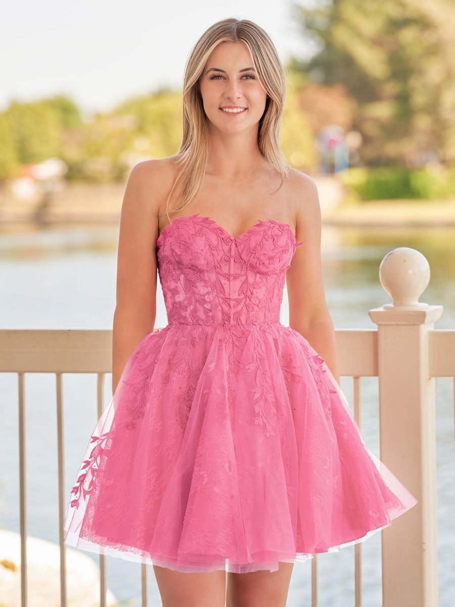 A-line Sweetheart Appliques Lace Homecoming Dresses with Corset Back