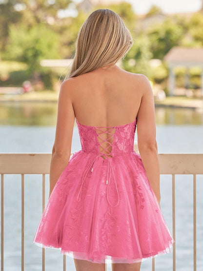 A-line Sweetheart Appliques Lace Homecoming Dresses with Corset Back
