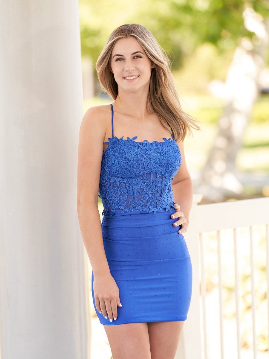 Bodycon Spaghetti Straps Short Homecoming Dresses with Appliques