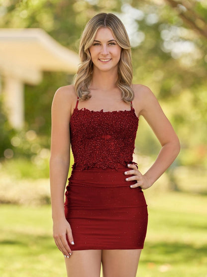 Bodycon Spaghetti Straps Short Homecoming Dresses with Appliques