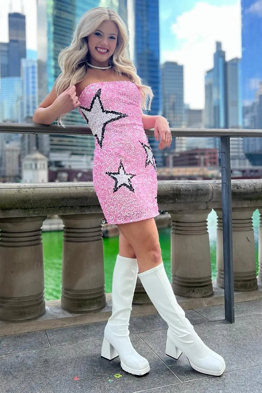 Sparkly Strapless Sequins Bodycon Short Homecoming Dresses