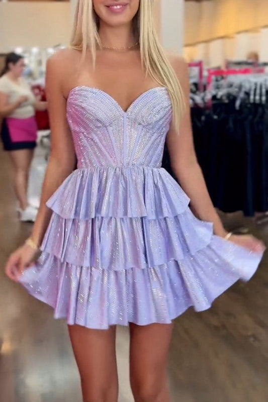Glitter Strapless A-line Corset Short Homecoming Dresses with Beading