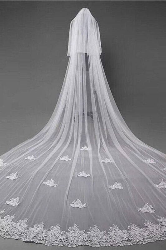 Vintage Cute Lace Appliques Chapel Veils Long Wedding Veil