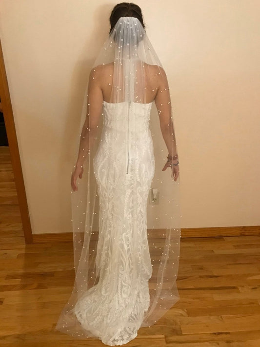 Vintage Lace Tulle Pearl Bridal Veil Wedding Veil