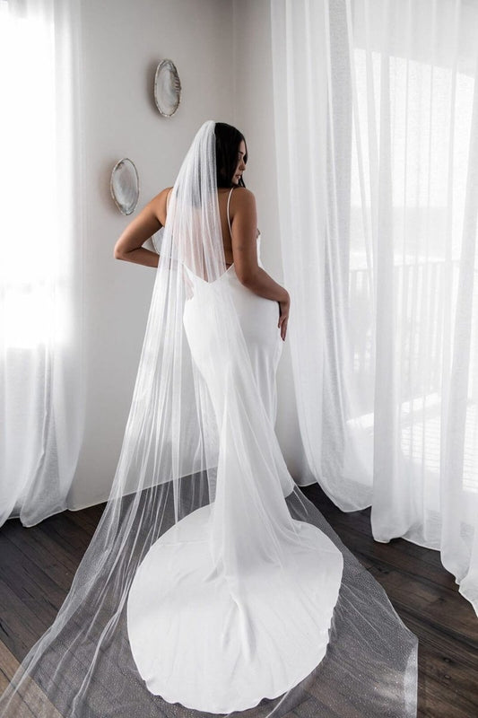 Vintage White Sparkle Tulle Cathedral Wedding Veil
