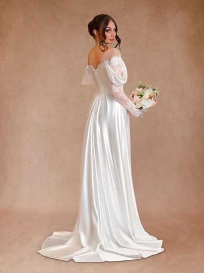 Mermaid Off-the-Shoulder Satin Lace Wedding Dresses