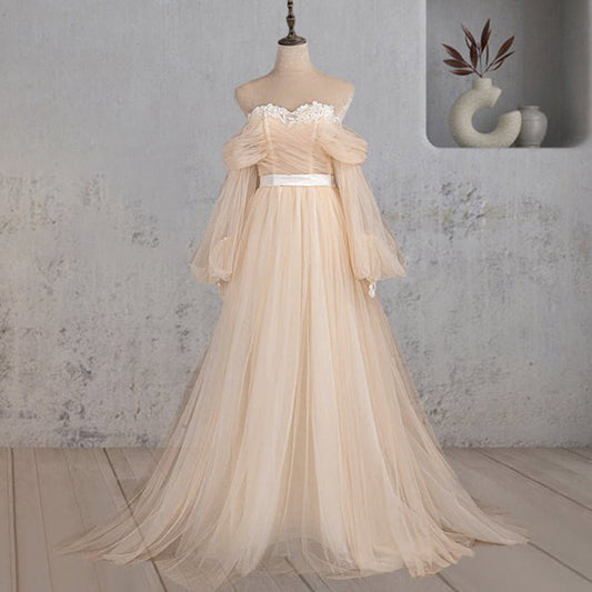 A-line Off-the-Shoulder Long Sleeve Wedding Dresses