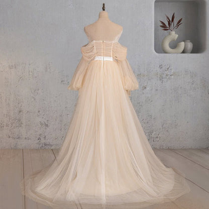 A-line Off-the-Shoulder Long Sleeve Wedding Dresses