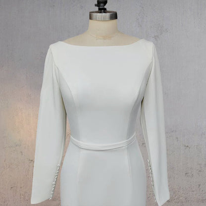 Mermaid Scoop Neck V Back Satin Wedding Dresses