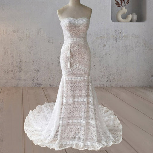 Vintage Mermaid Lace Wedding Dresses with Tassel
