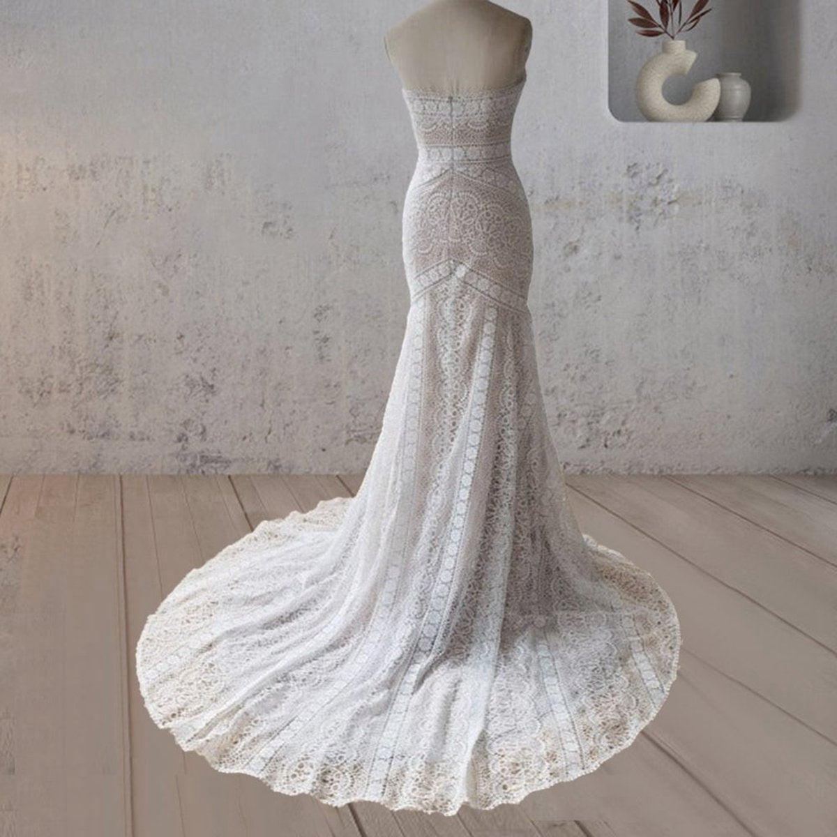Vintage Mermaid Lace Wedding Dresses with Tassel
