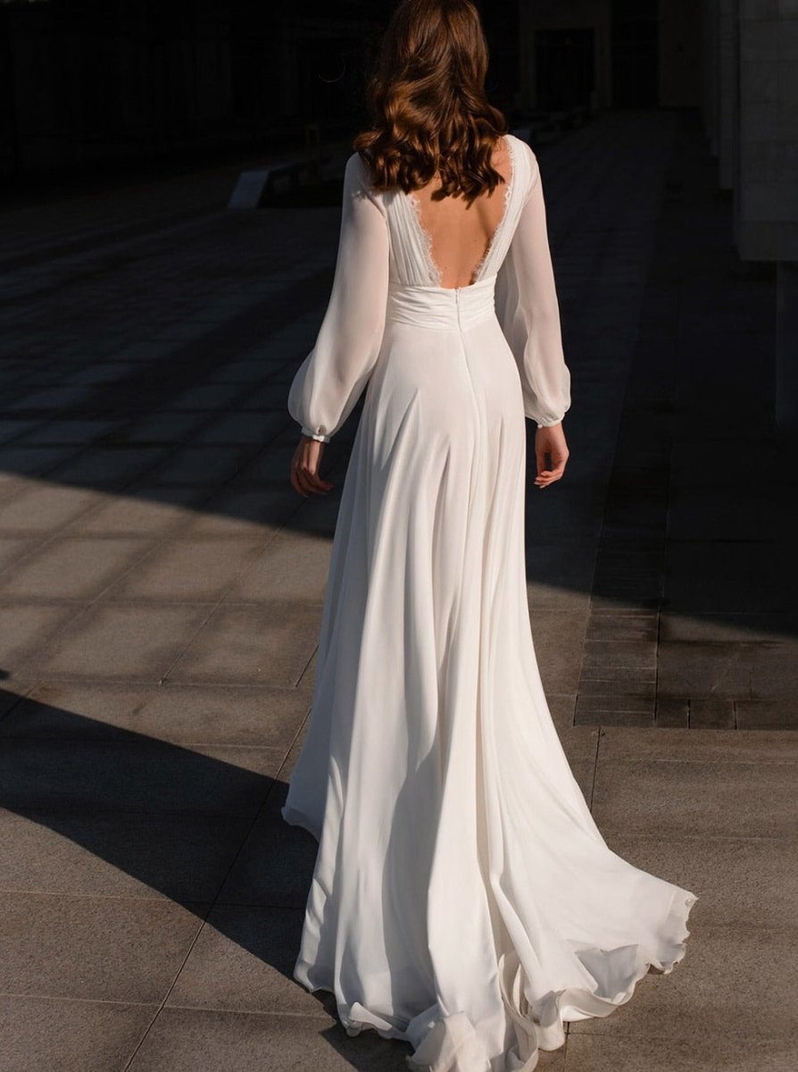 Boho A-line V Neck Long Sleeve Wedding Dresses