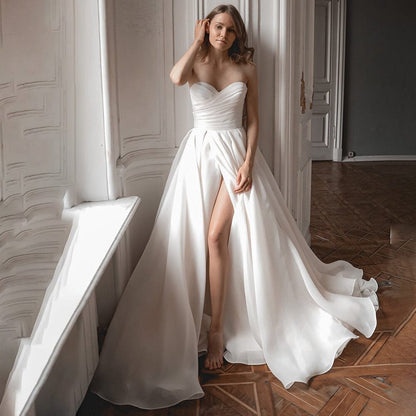 A-line Off the Shoulder Wedding Dresses with Slit