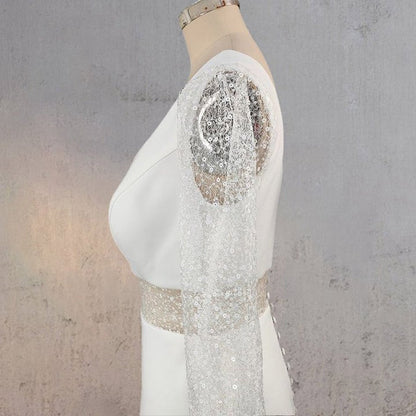 Sheath V Neck Satin Long Wedding Dresses