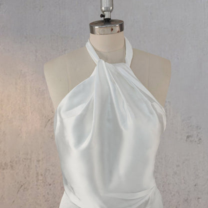 Sheath Satin Backless Halter Wedding Dresses