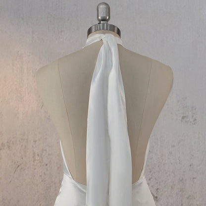 Sheath Satin Backless Halter Wedding Dresses