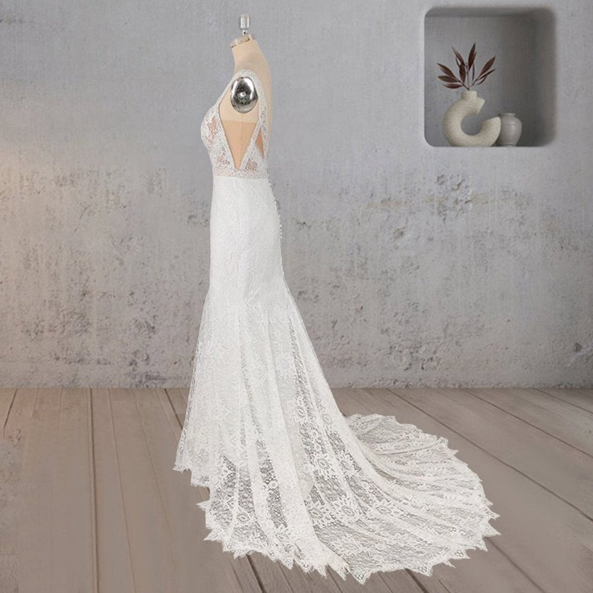 Mermaid V Neck Illusion Wedding Dresses