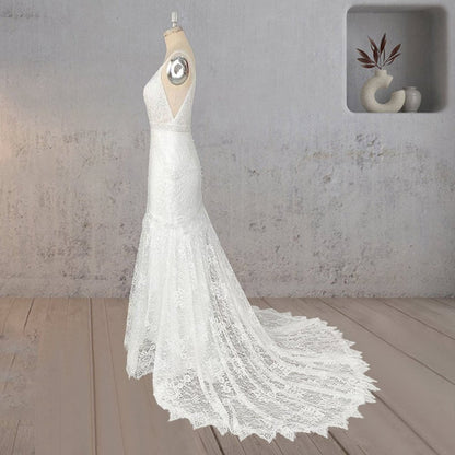 Mermaid V Neck Illusion Wedding Dresses