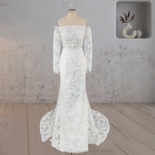 Mermaid Off the Shoulder Long Sleeves Wedding Dresses with Slit
