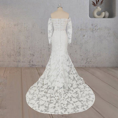 Mermaid Off the Shoulder Long Sleeves Wedding Dresses with Slit