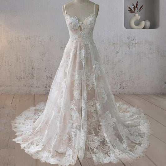 Boho A-line Lace Appliques Wedding Dresses