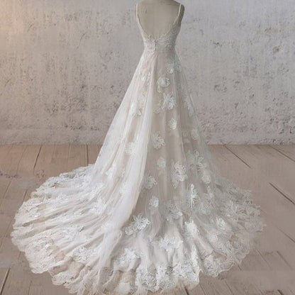 Boho A-line Lace Appliques Wedding Dresses