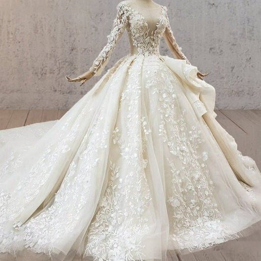 A-line Luxury Sequined Lace Wedding Dresses