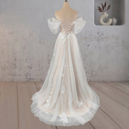 A-line Floral Appliques Polka Dots Wedding Dresses with Slit