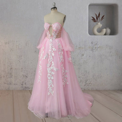 A-line Floral Appliques Polka Dots Wedding Dresses with Slit