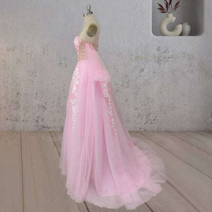 A-line Floral Appliques Polka Dots Wedding Dresses with Slit